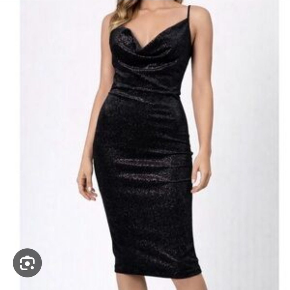 iris Black Sparkle Cowl Neck Midi Dress